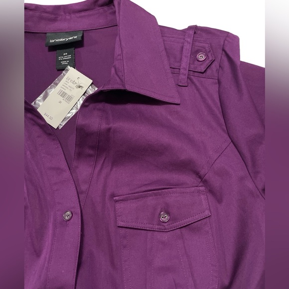 SOLD NWT Lane Bryant Button Down Split V-Neck Long Sleeve Purple Blouse Sz 20 - Picture 4 of 5